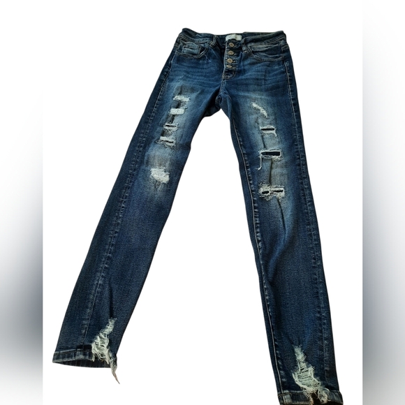 KanCan Blue Skinny Distressed Jeans Button Up 27 - Picture 7 of 14